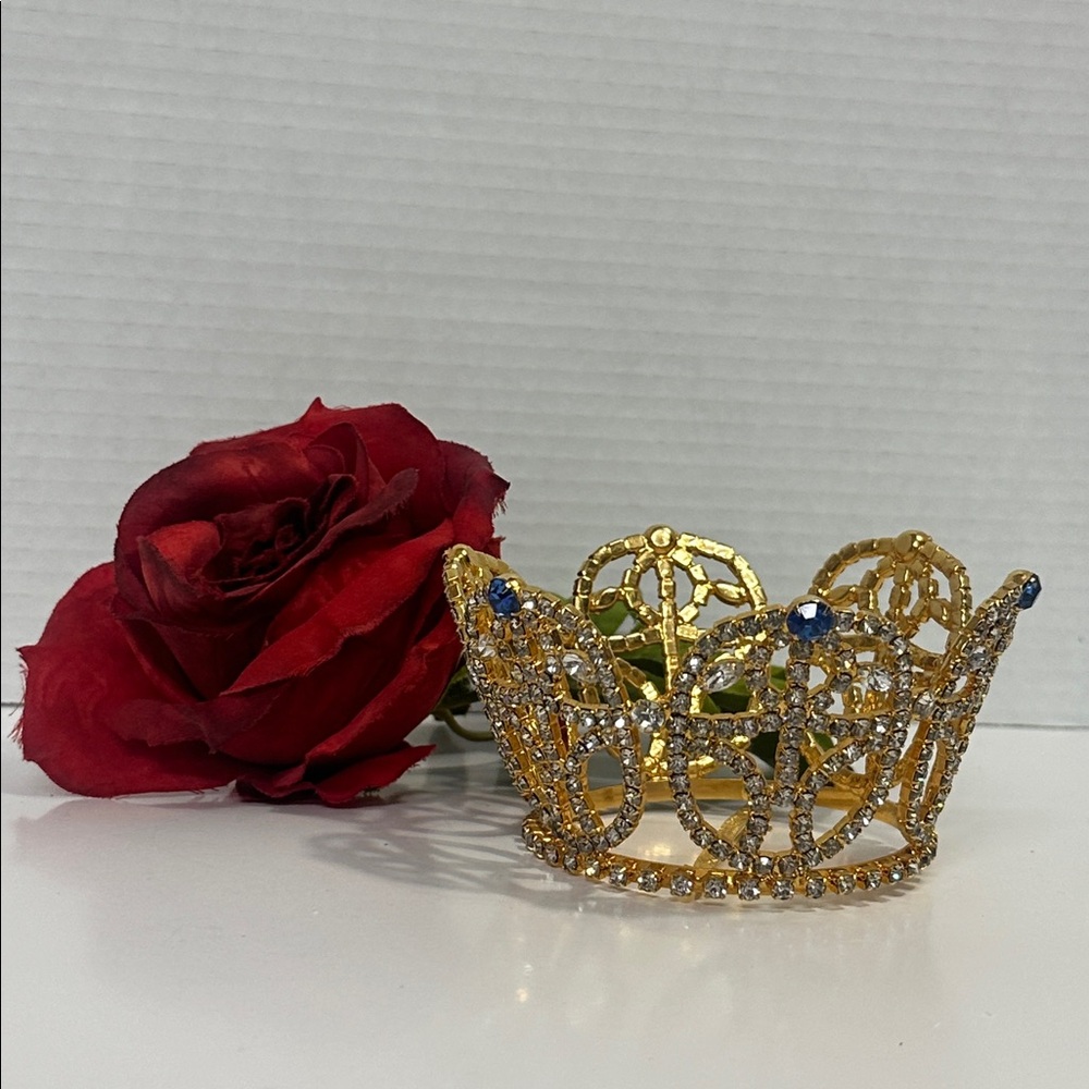 Elegant Gold and Blue Crystal Crown